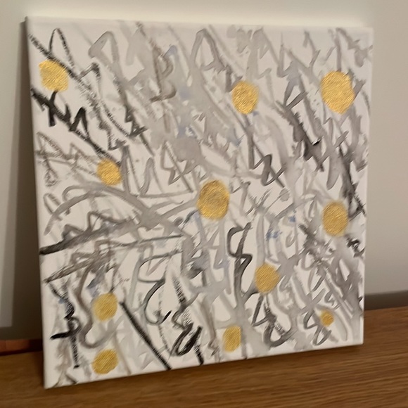 NEW Black and Gold Abstract Artwork (8x8inch Canvas Painting) - Picture 1 of 7